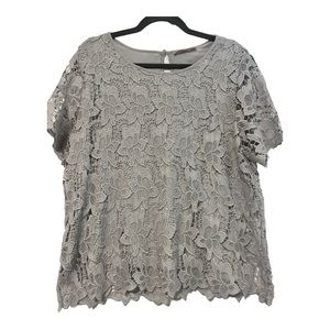 Philosophy Crochet Lace Grey Short Sleeve Top | Small |